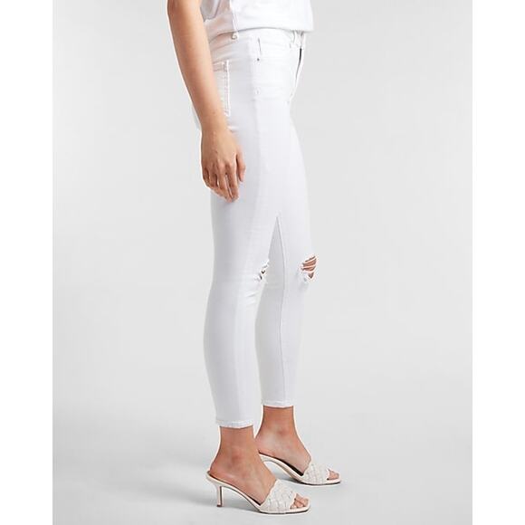 NEW Express Mid Rise White Ripped Super Soft Skinny Jeans - 10 - Picture 2 of 14